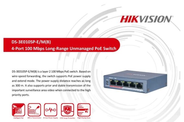 Hikvision DS-3E0105P-E/M 4-Port Fast Ethernet PoE Switch