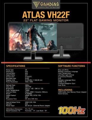 Gamdias VH22F 100hz 3ms Flat LED Gaming Monitor