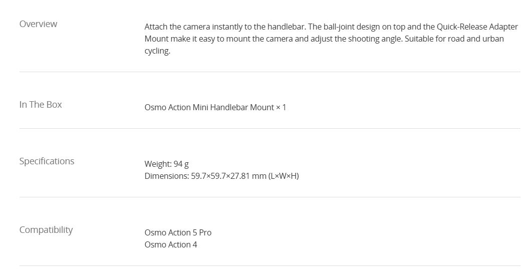 Osmo Action Mini Handlebar Mount
