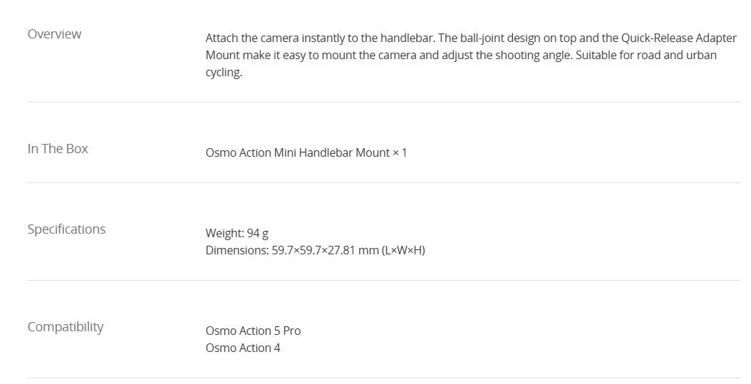 Osmo Action Mini Handlebar Mount
