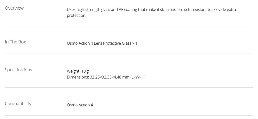 Osmo Action 4 Glass Lens Cover
