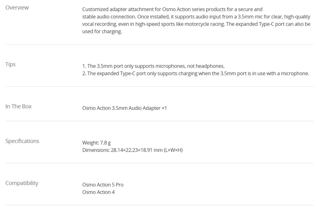 Osmo Action 3.5mm Audio Adapter 