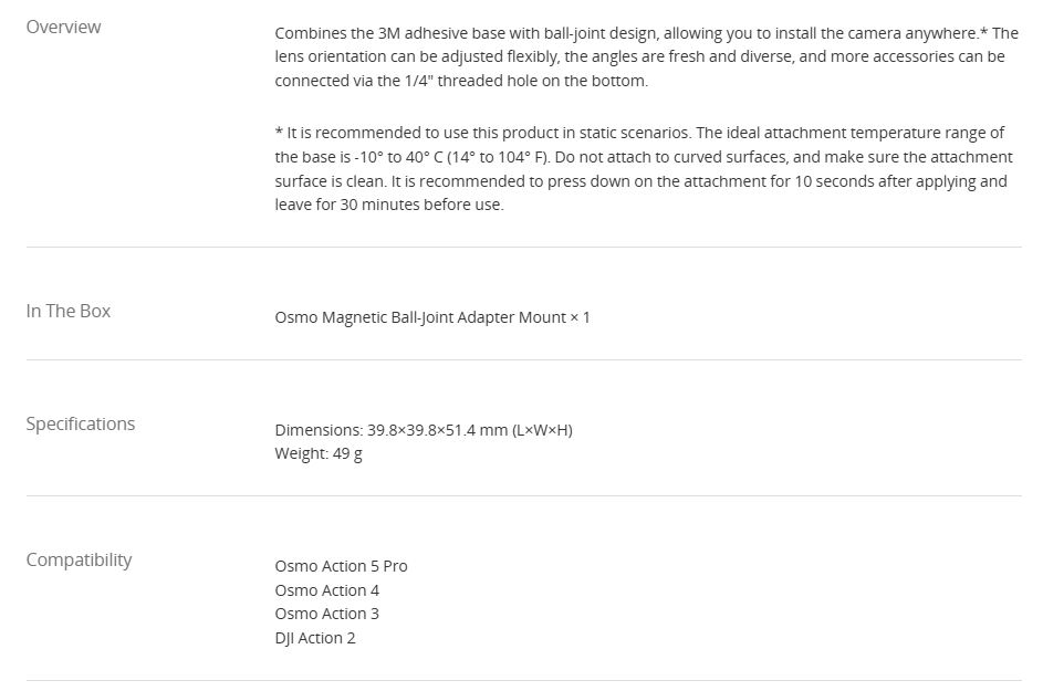 Osmo Magnetic Ball-Joint Adapter Mount