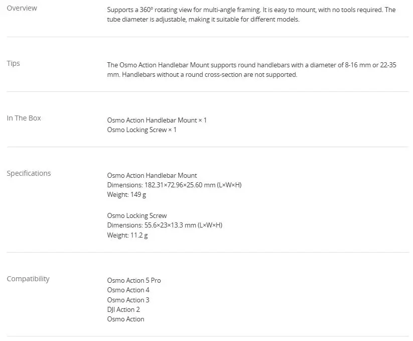 Osmo Action Handlebar Mount