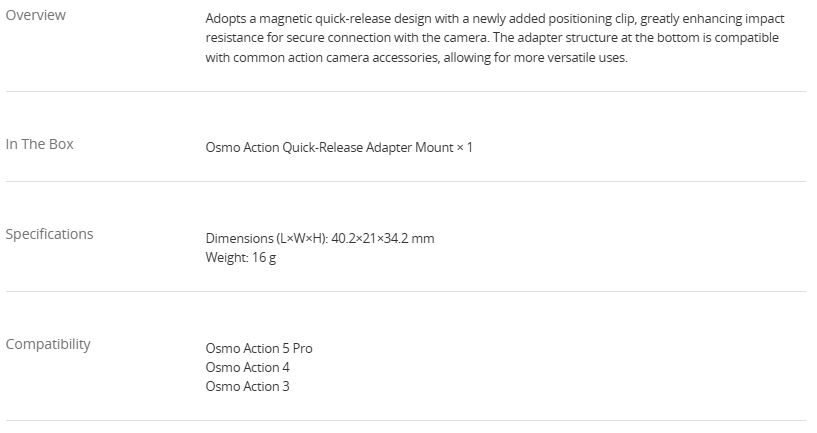 Osmo Action Quick-Release Adapter Mount 