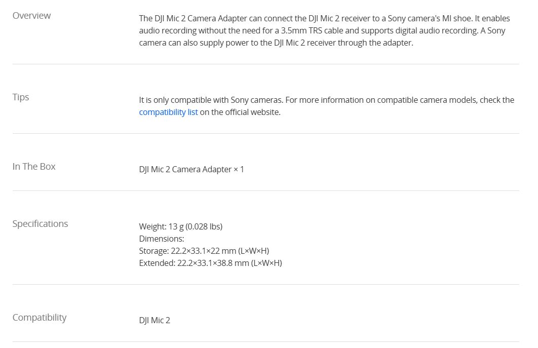 DJI Mic 2 Camera Adapter