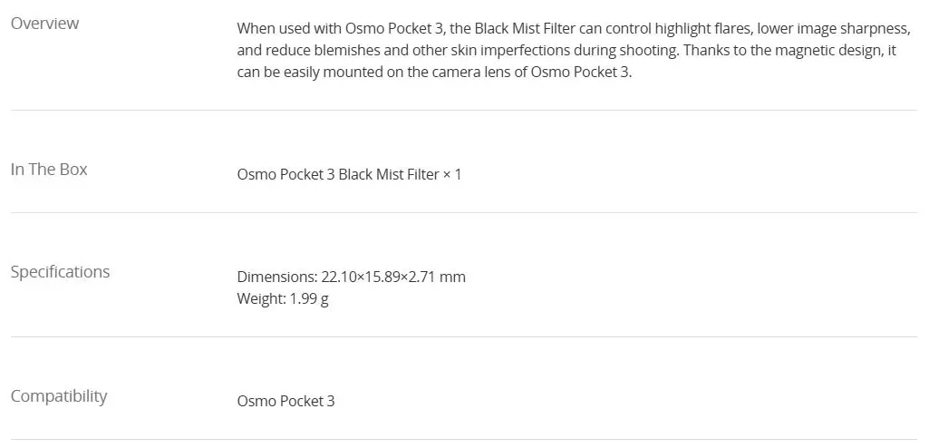 Osmo Pocket 3 Black Mist Filter