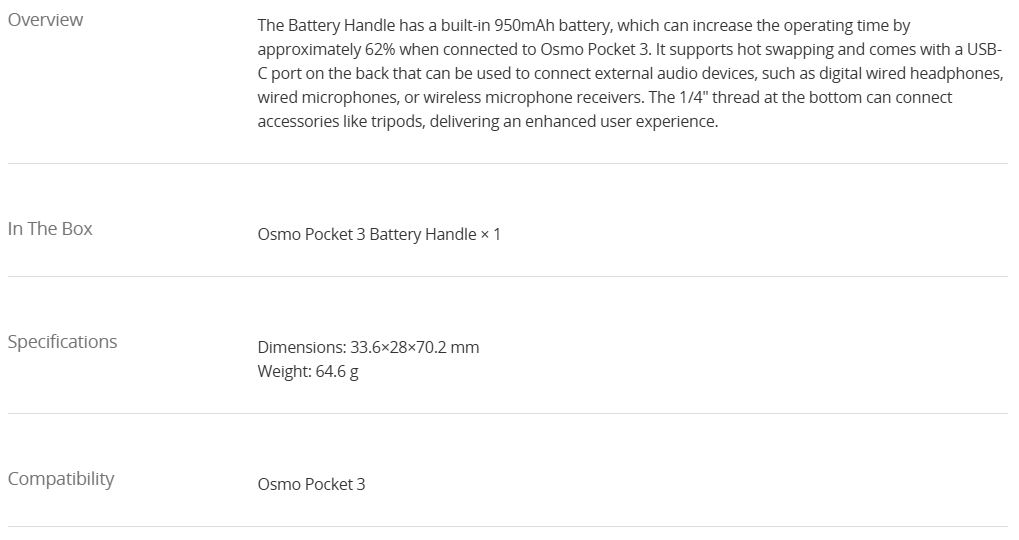 Osmo Pocket 3 Battery Handle