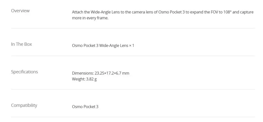 Osmo Pocket 3 Wide-Angle Lens
