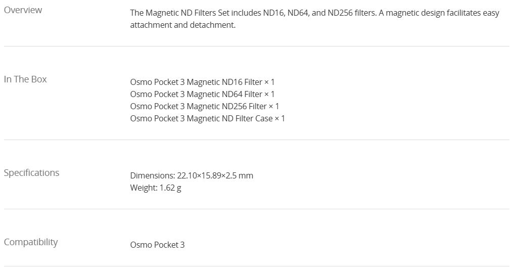 Osmo Pocket 3 Magnetic ND Filter Set