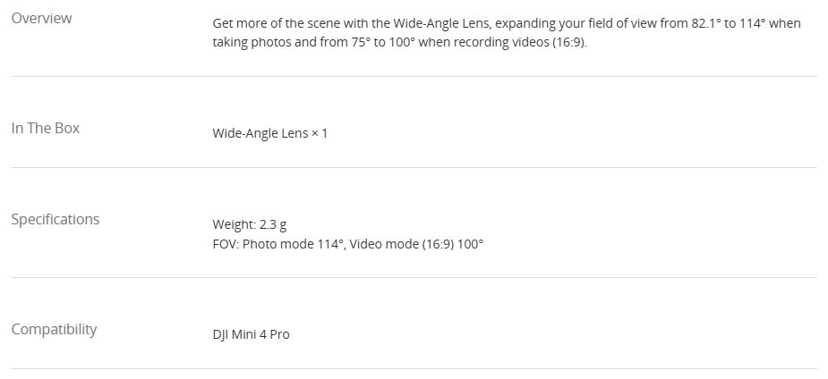 DJI Mini 4 Pro Wide-Angle Lens