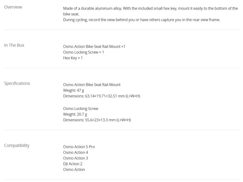 Osmo Action Bike Seat Rail Mount 