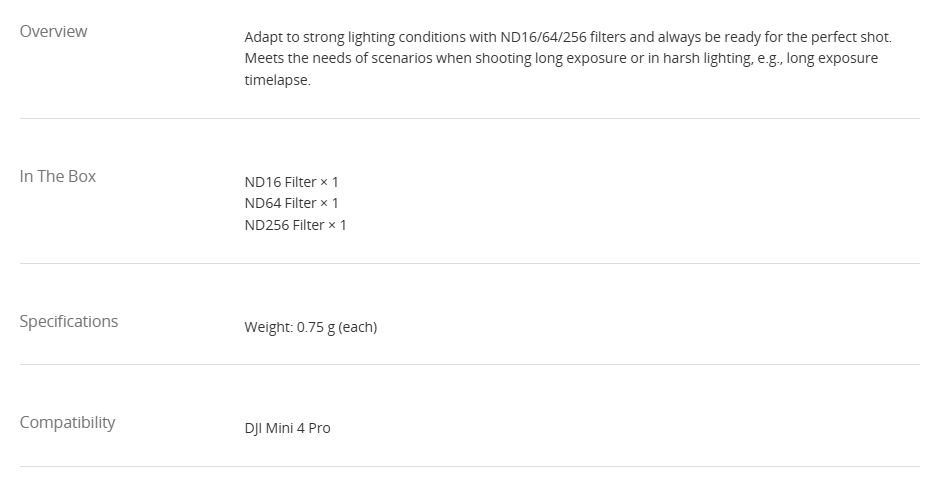 DJI Mini 4 Pro ND Filter Set (ND16/64/256)