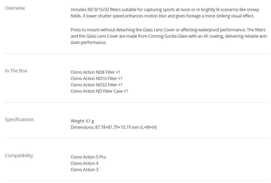 Osmo Action ND Filter Set