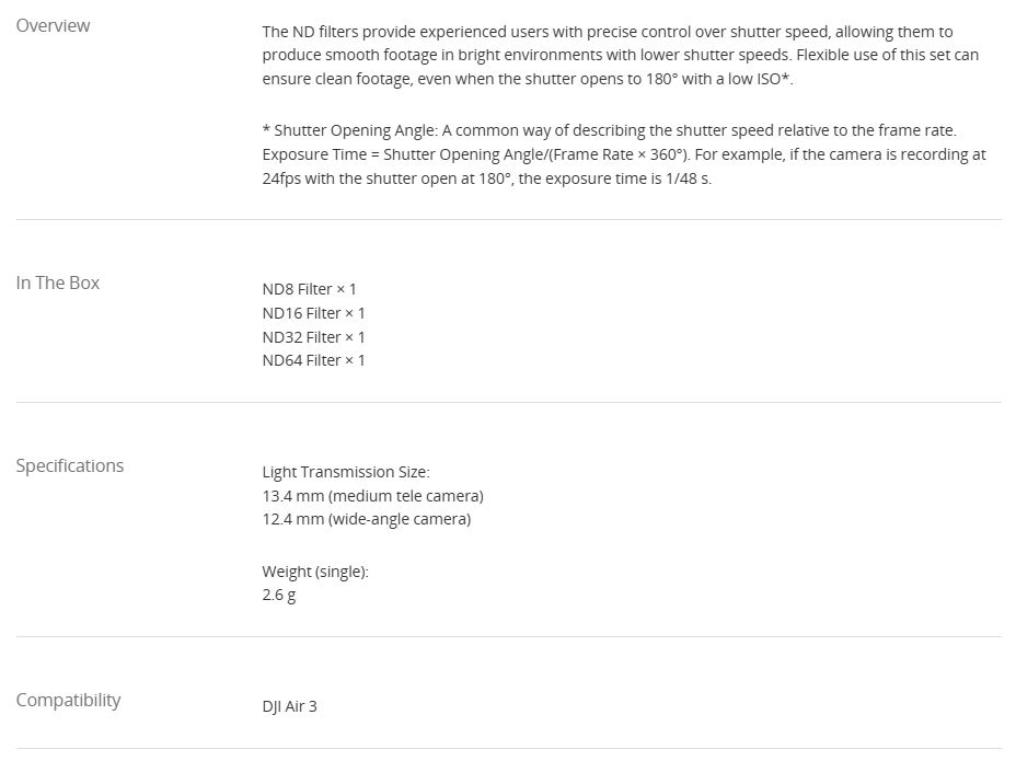 DJI Air 3 ND Filter Set (ND8/16/32/64)