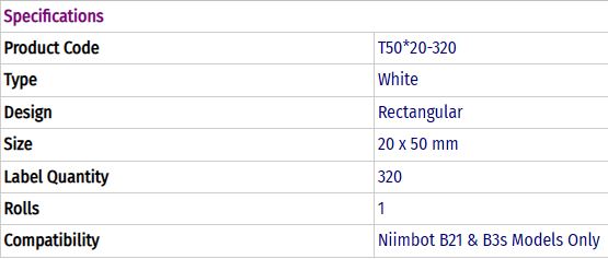 Niimbot - T50*20-320 White Thermal Paper